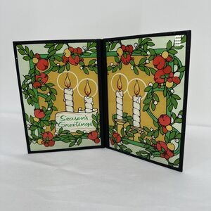Yorkraft 1977 Seriglass 975 Season's Greetings Stained Window Christmas‎ Candles